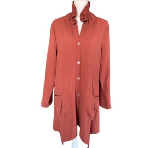 Soft Surroundings Terracotta Rust Crinkle Button Front Longline Cardigan Large